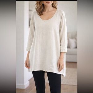 FLAX Natural Cream Linen Tunic Top. Women’s Sz-L